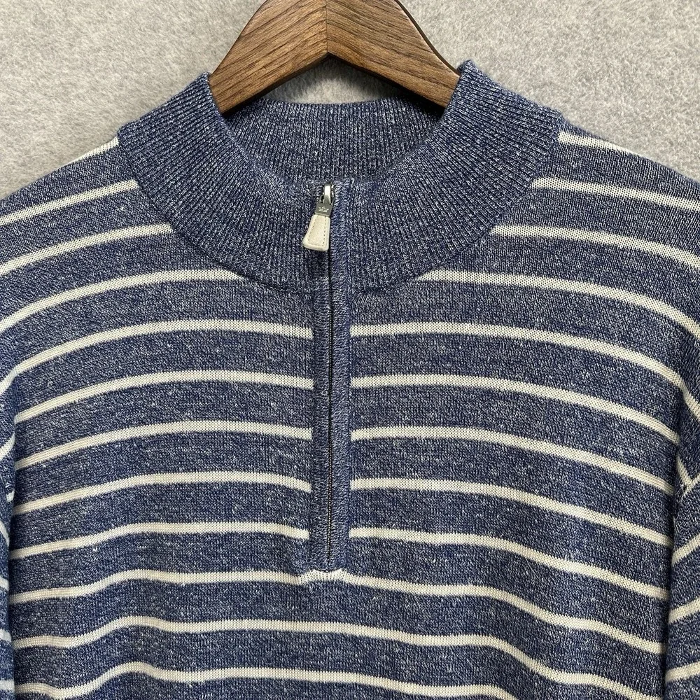 PETER MILLAR‎ Crown Cool 1/4 Quarter Zip Sweater Wool Linen XL Blue Striped Golf